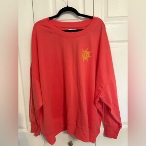 Maurices Sweatshirt 4X Coral Pink Embroidered Sun Pullover Relaxed Fit NWT